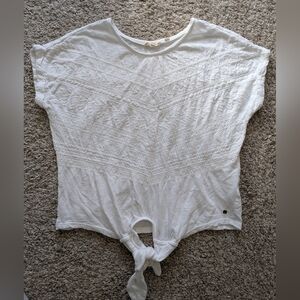 Fat Face Women's White Embroidered Tie Up Top Short Sleeves Size M